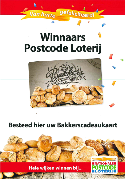 Bakkerscadeaukaart Postcode Loterij bij ons inleverbaar Dukers dé bakker